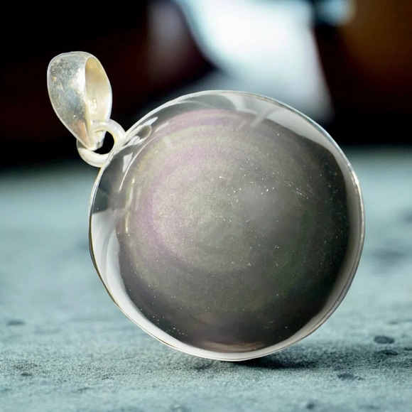 🌈Natural Rainbow Obsidian Sterling Silver Pendant - Picture 8 of 12